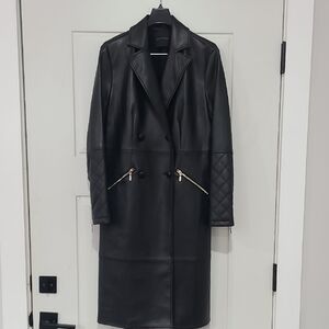 Elie Tahari Black Vegan Leather The Dina Trench Coat NWT